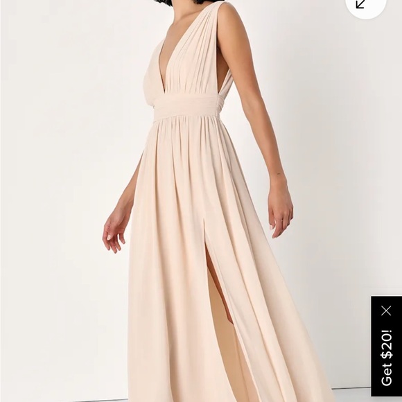 Lulu's Cream Maxi Dress with Slit - Picture 2 of 10